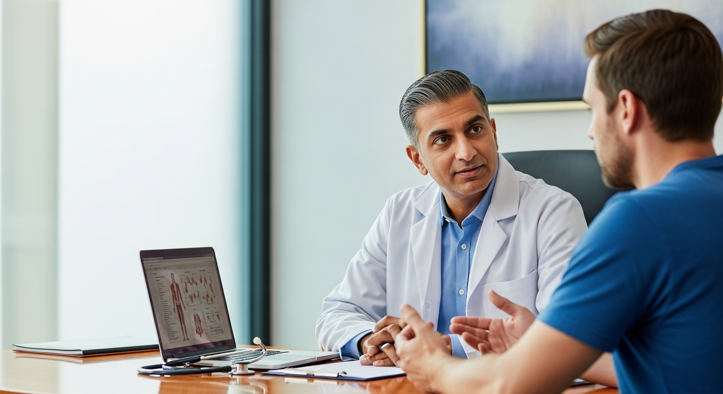 Doctor consulting patient about ED causes